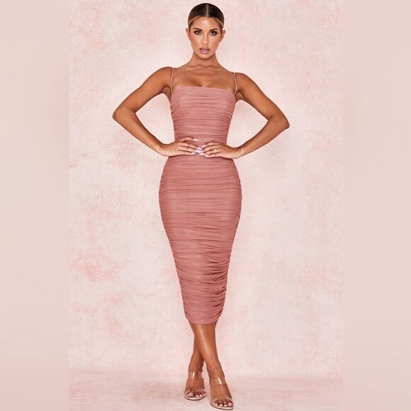 House Of CB Sirene Midi Pink Dress Rose Size XS - Picture 4 of 16